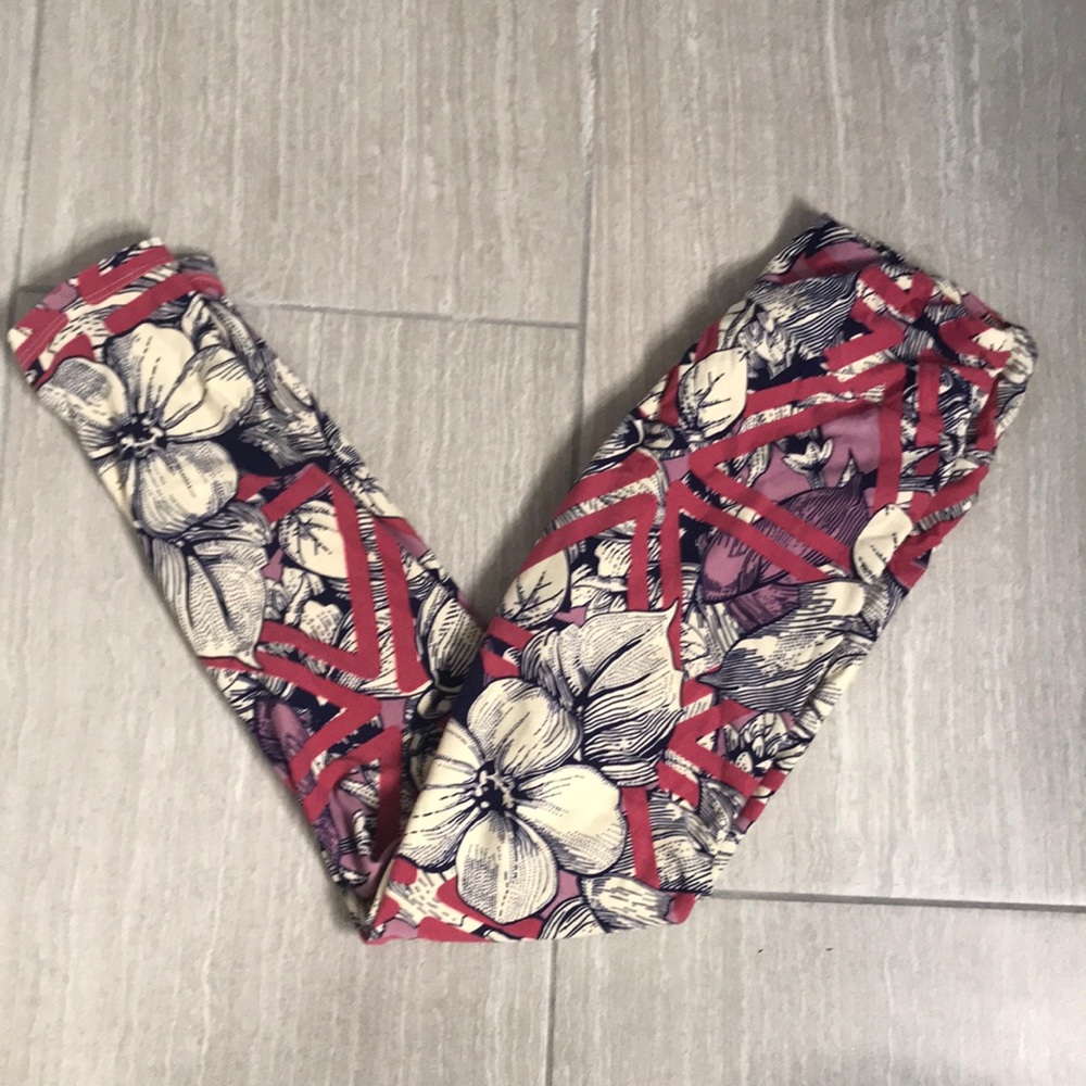 Lularoe leggins. Floral. Tropical. Blue pink and white